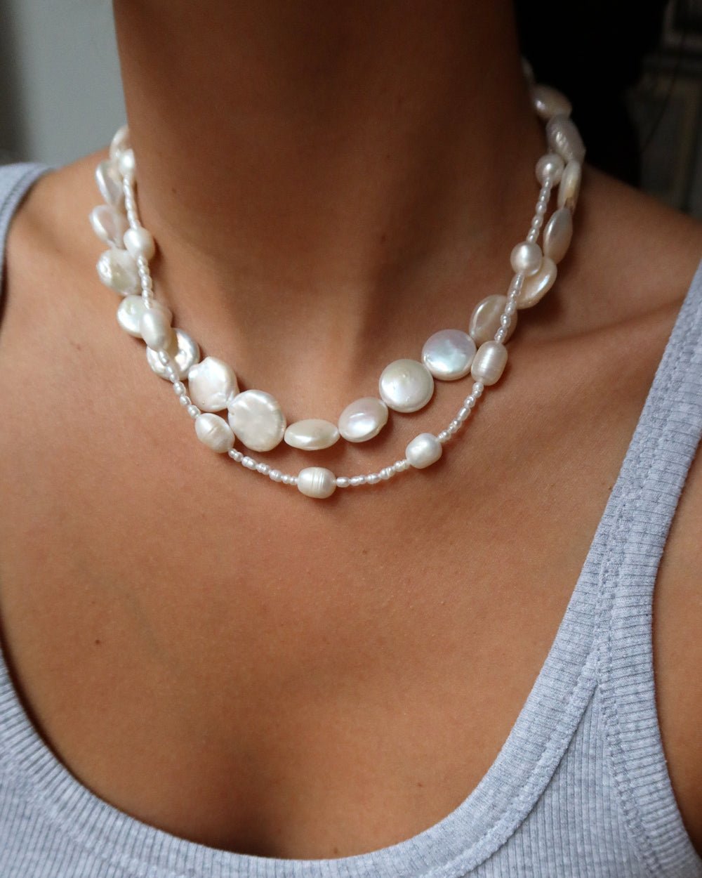 Flat freshwater pearl necklace outlet