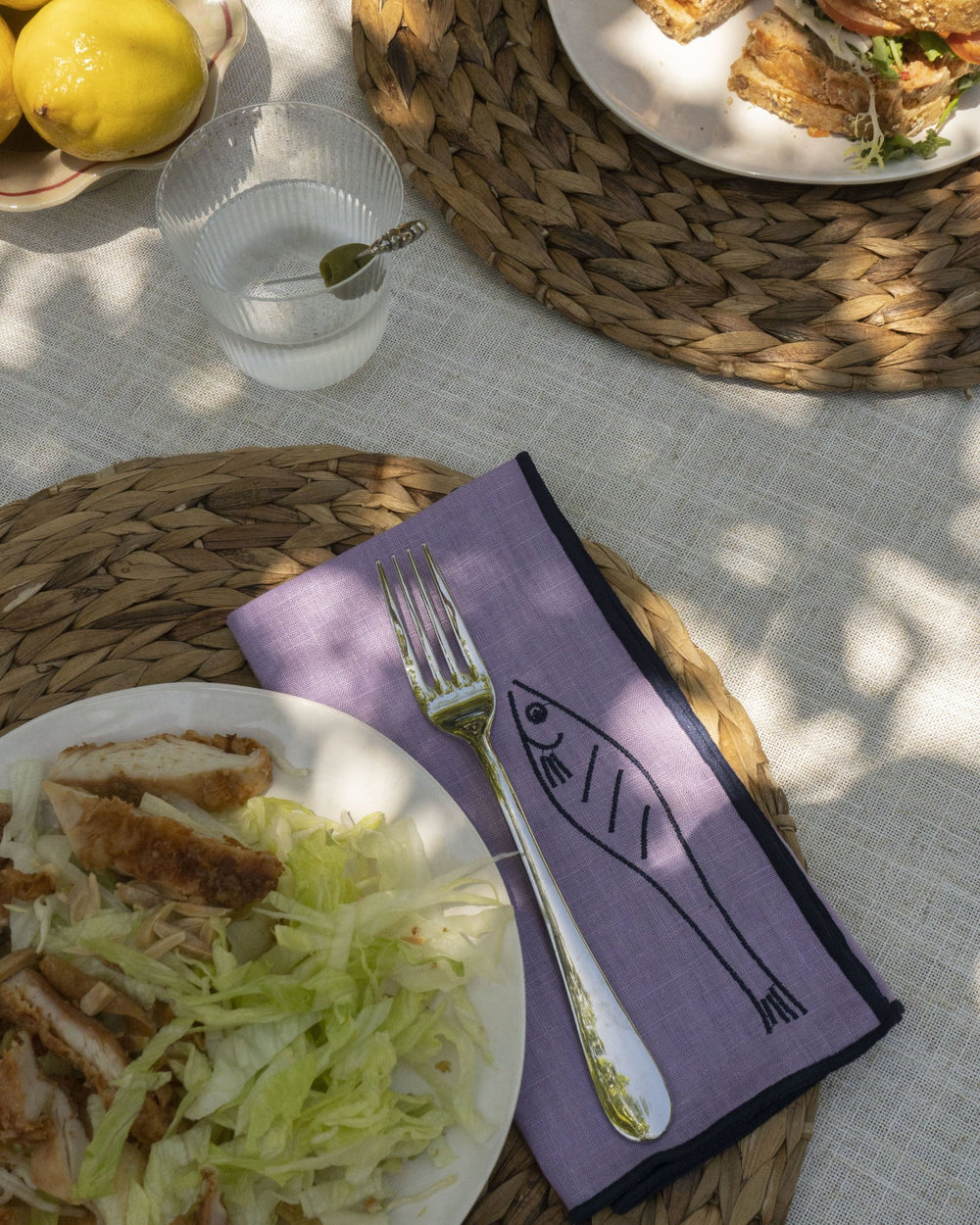 LINEN BLEND NAPKIN FISH EMBROIDERY (SET OF 2) - Shop Cupcakes and Cashmere
