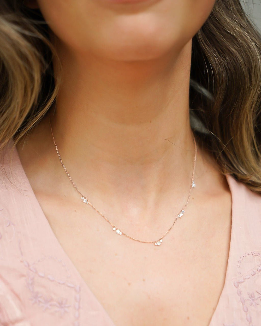 MARIN FLOATING DIAMOND CLUSTER NECKLACE (ROSE GOLD) - Shop Cupcakes and Cashmere