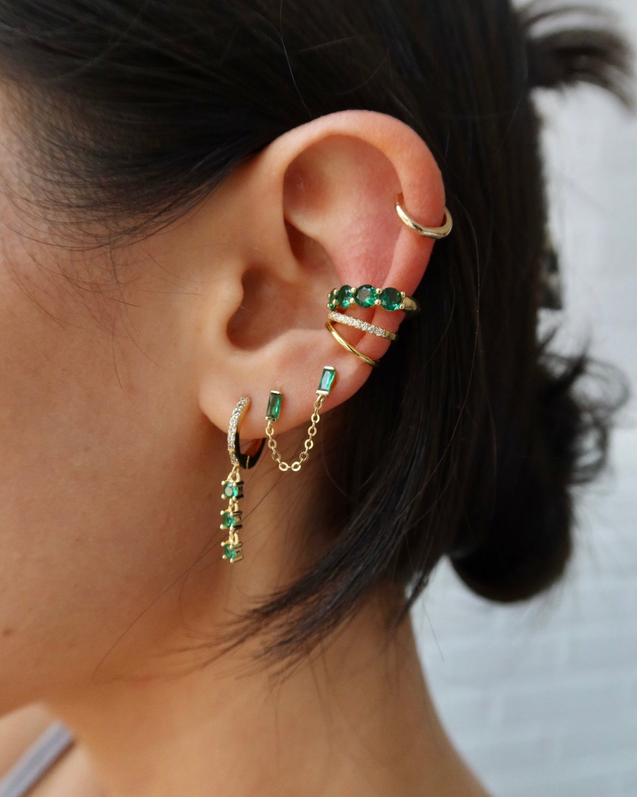 NATALIE BAGUETTE DOUBLE CHAIN STUDS (GREEN) - Shop Cupcakes and Cashmere