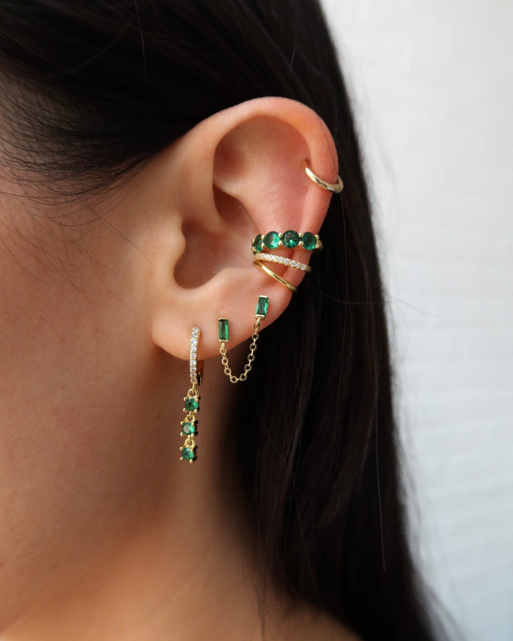 NATALIE BAGUETTE DOUBLE CHAIN STUDS (GREEN) - Shop Cupcakes and Cashmere