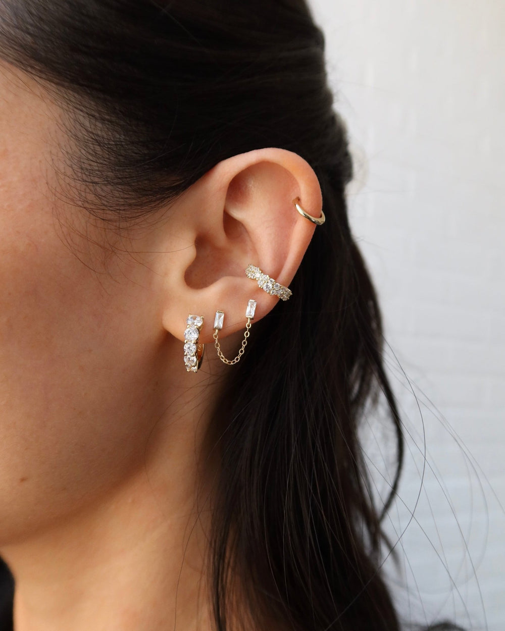 NATALIE BAGUETTE DOUBLE CHAIN STUDS (WHITE) - Shop Cupcakes and Cashmere