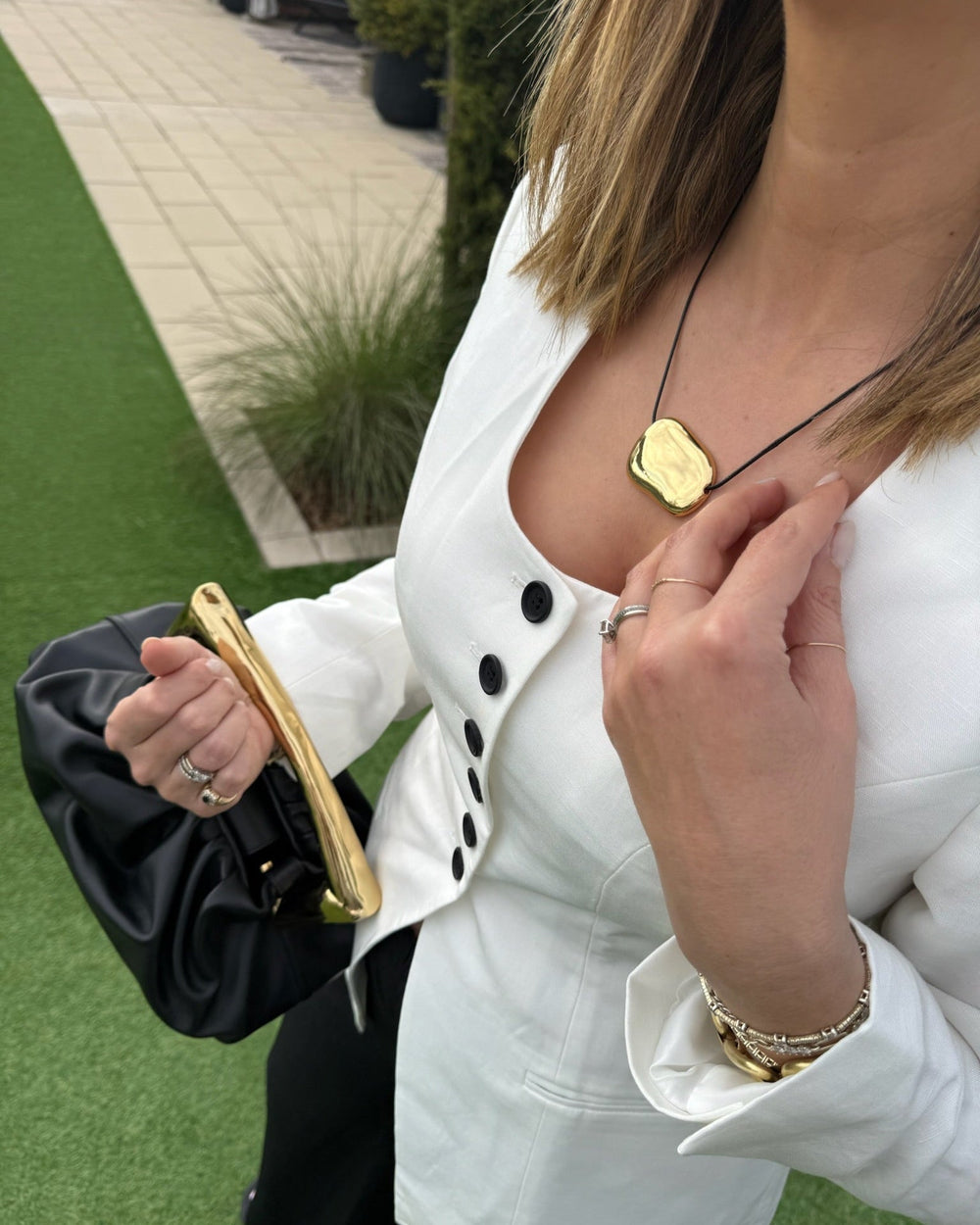 RAQUEL ORGANIC GOLD PLATE LEATHER NECKLACE - Shop Cupcakes and Cashmere