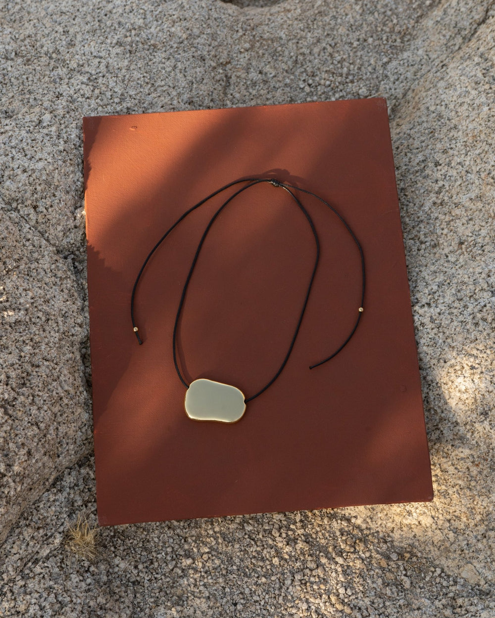 RAQUEL ORGANIC GOLD PLATE LEATHER NECKLACE - Shop Cupcakes and Cashmere
