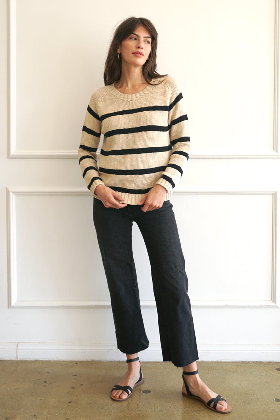 SLOANE CREWNECK IN SAND STRIPE - Shop Cupcakes and Cashmere