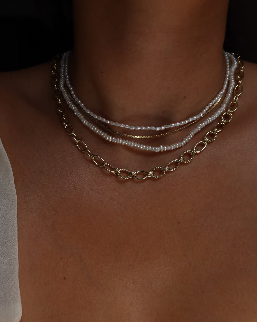 Rubans Voguish 22K Gold Plated Link Chain Pearl Beaded Multilayer Copp